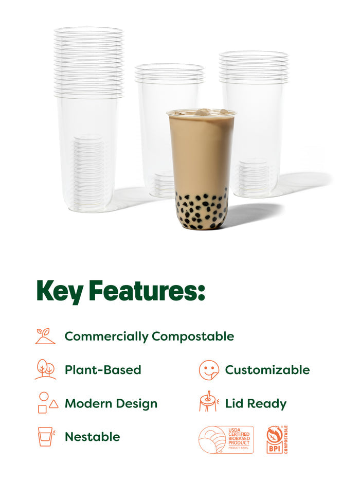 NATURAL 24oz Rounded Bottom Compostable 96mm Arc Cup & Sip Lid Bundle - Bulk