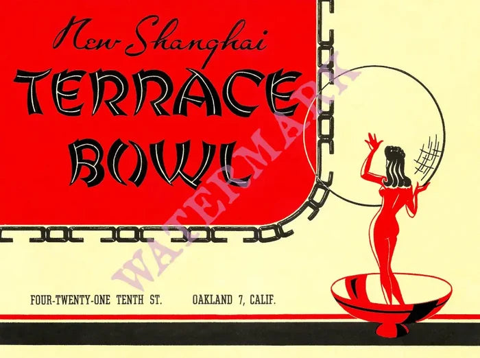 New Shanghai Terrace Bowl, Oakland 1940s Menu Art