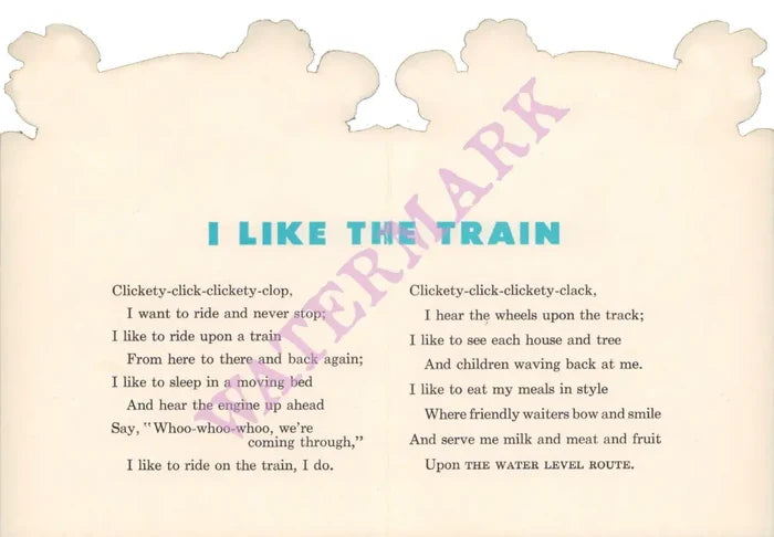 New York Central System, Children's Menu, 1950s