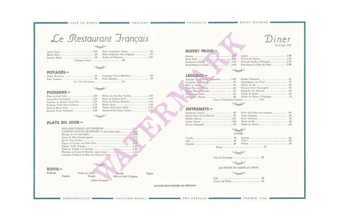 New York World's Fair 'Le Restaurant Francais' 1940