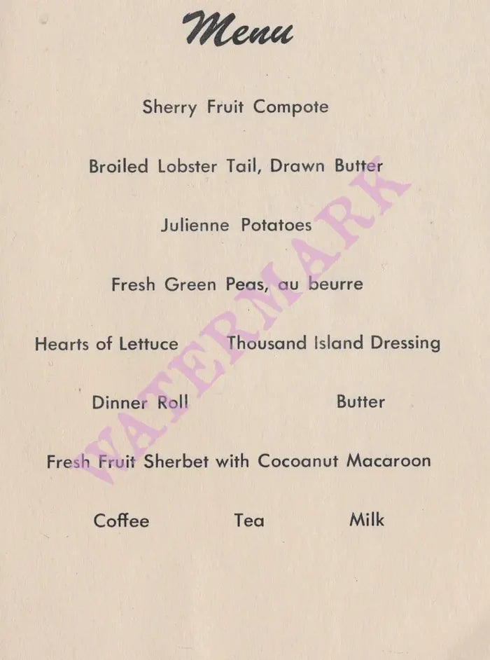 Northwest Orient Airlines, In-Flight Menu 1970s