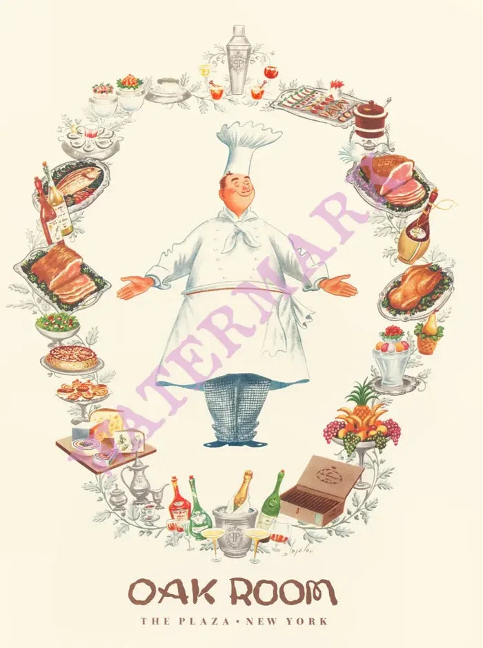 Oak Room, The Plaza New York Menu Art