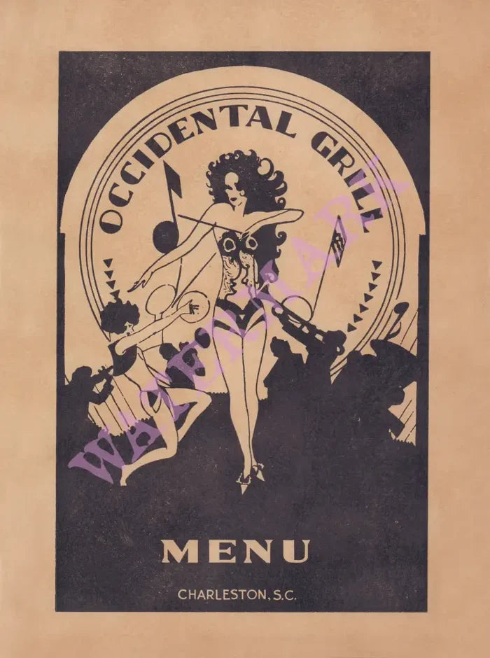 Occidental Grill, Charleston 1930s/1940s Menu Art
