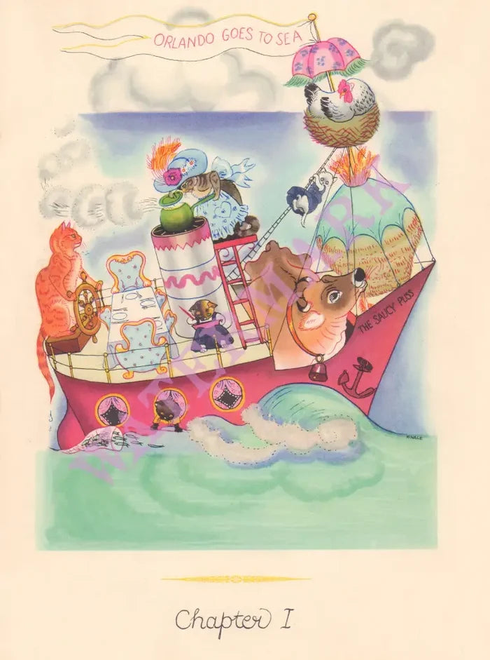 Orient Line, Orlando Goes to Sea, 1953 Kathleen Hale Menu Cover