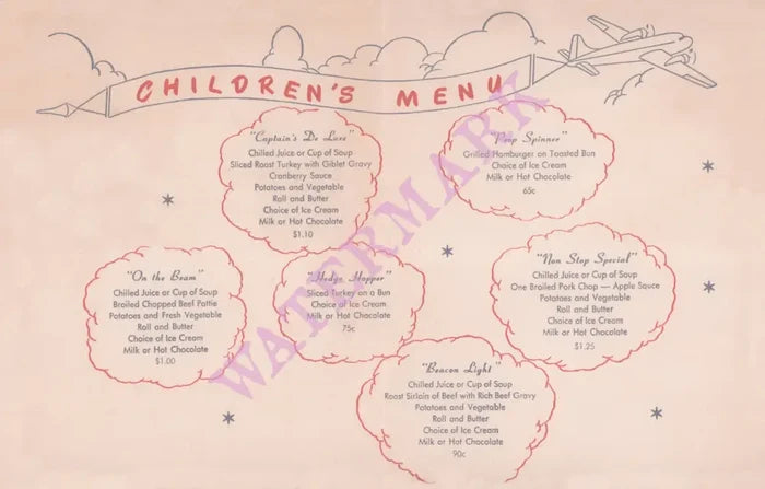 Oscar, Unknown Airport Children's Menu 1940s