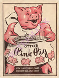 Otto's Pink Pig, Sherman Oaks CA 1940s Menu Art