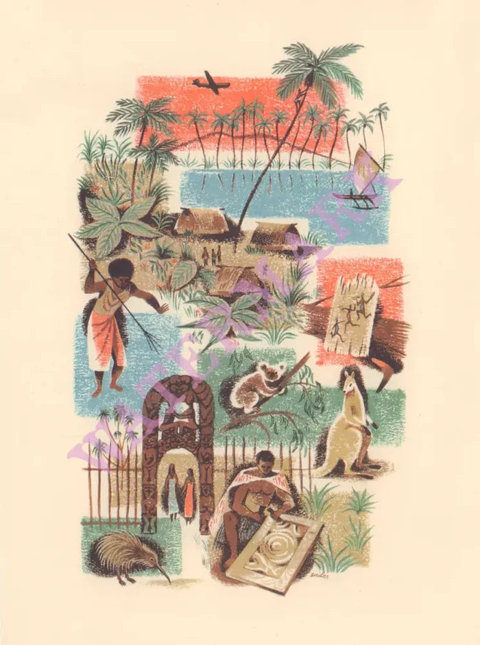 Pan Am South Pacific In-Flight Menu Art by Lillian Sadler 1957