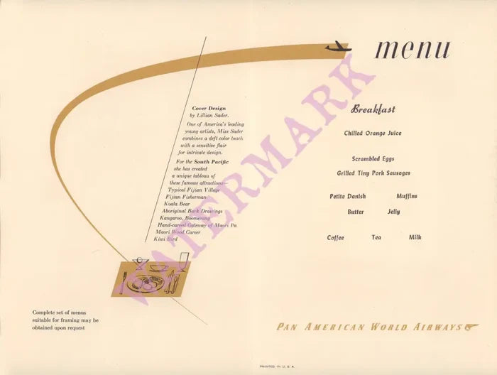 Pan Am South Pacific In-Flight Menu 1957
