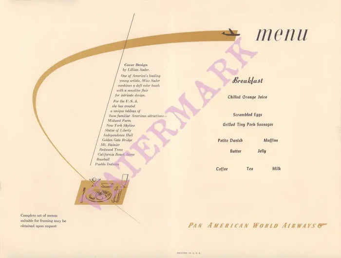 Pan Am USA In-Flight Menu 1957