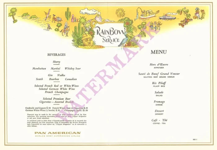 Pan American Amerique Centrale et Mexico 1960s Jacques Liozu Map menu