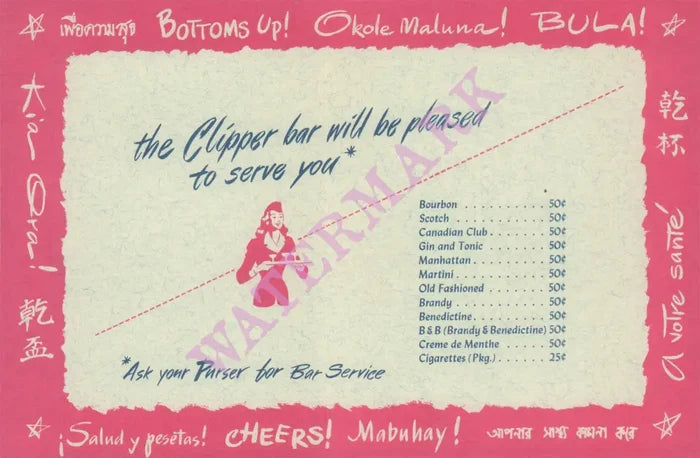 Pan American Clipper 1940s Drinks menu