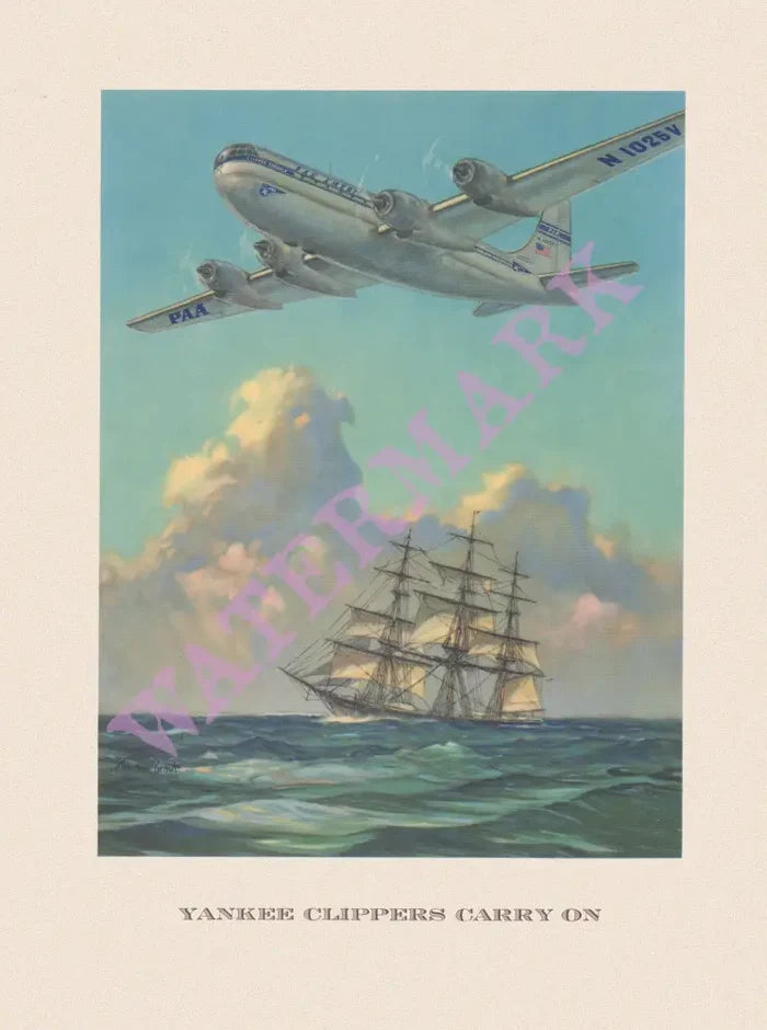 Pan American World Airways, "Yankee Clippers Carry On" Gordon Grant Menu Art 1952/3