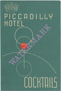 Cocktails Piccadilly Hotel, London, 1950s menu art