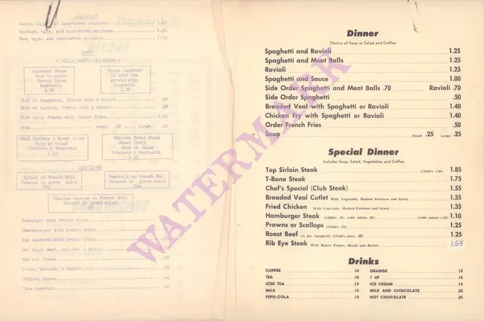 Pink Panther, Sacramento 1960s Menu