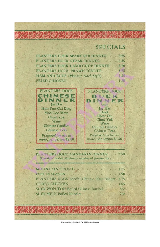 Planter's Dock Oakland 1943 Interior Menu Harley Spiller Collection Cool Culinaria