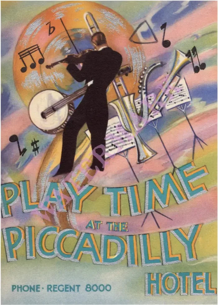 Playtime at the Piccadilly Hotel, London 1920s/30s London Menu Art