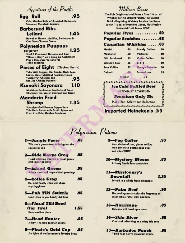 Pub Tiki 1, USA 1950s | Vintage Menu Art - food menu