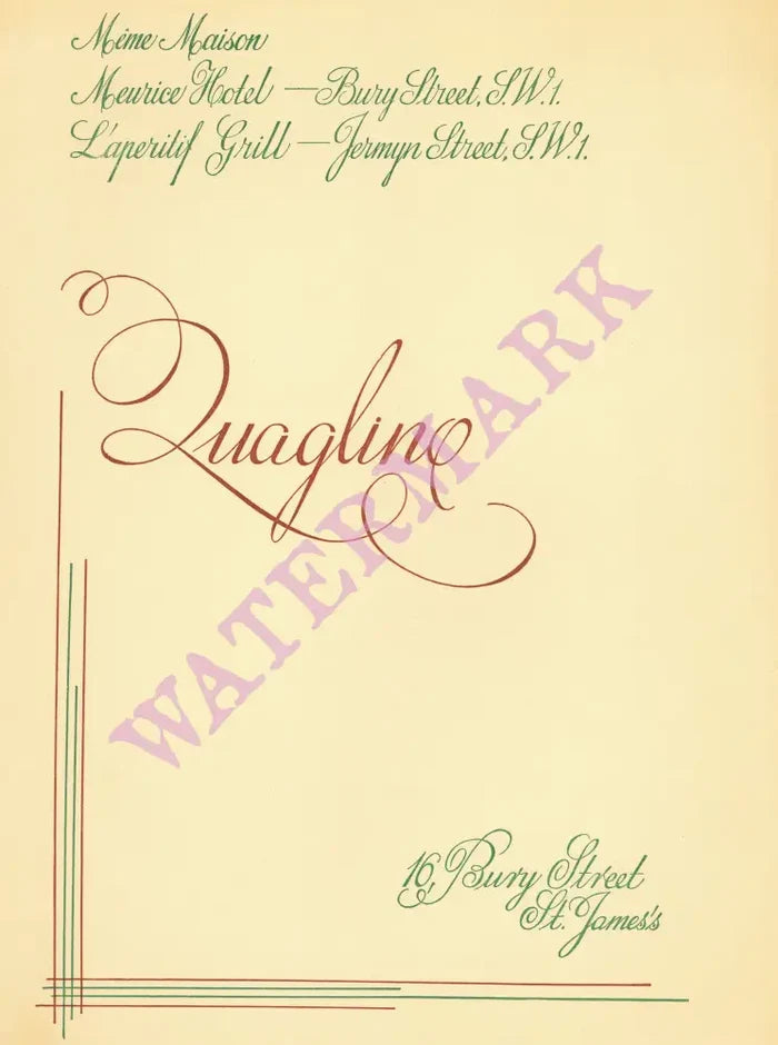 Quaglino's, London 1939 Menu Art