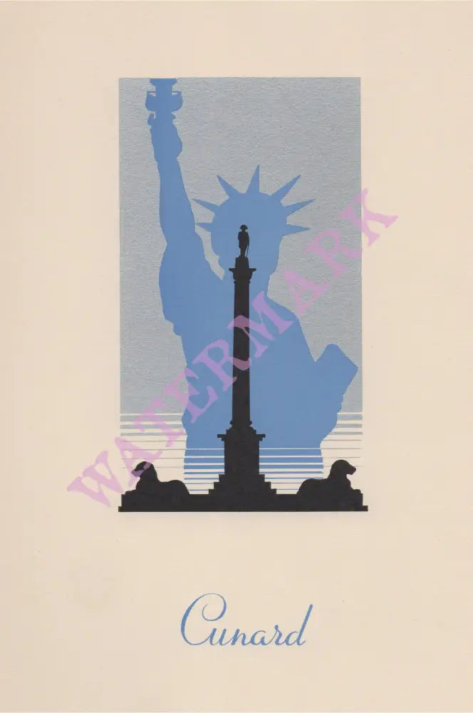 Queen Mary 1953 Menu Art London Trafalgar Square Nelson Statue Of Liberty