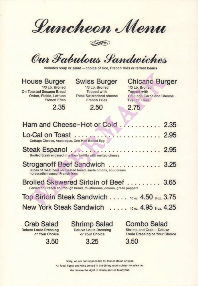 Rene's, Fresno 1970s | Vintage Menu Art - food menu