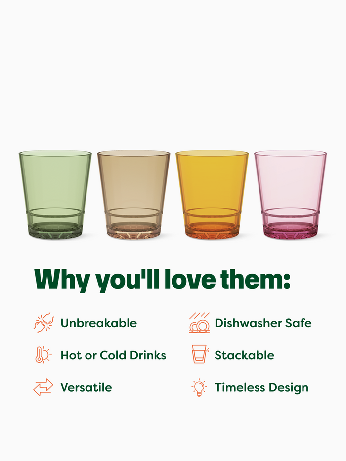 RESERVE 12oz Diamond Double Old Fashioned - Mixed Color Set - Bulk - 24/Case