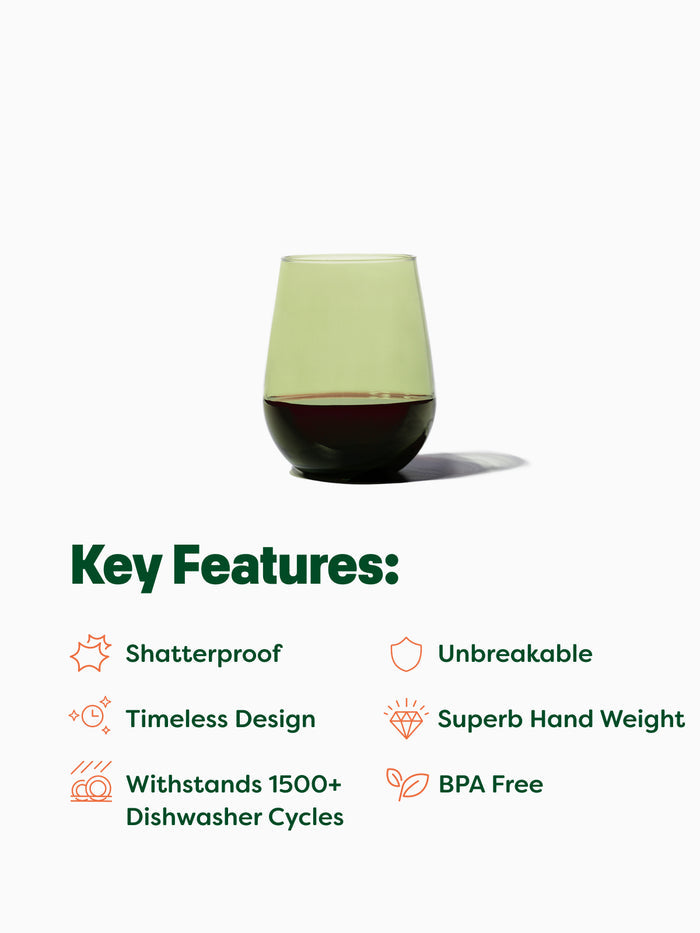 RESERVE 16oz Stemless Wine Color Series Tritan™ Copolyester Glass Moss - Bulk