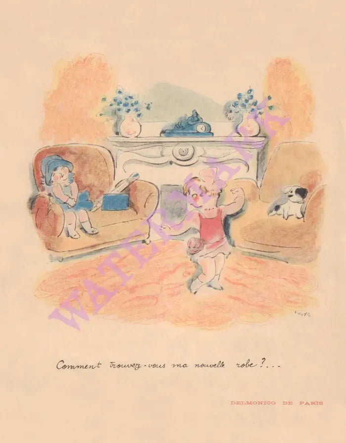 Restaurant Delmonico de Paris, France 1960s Menu Art