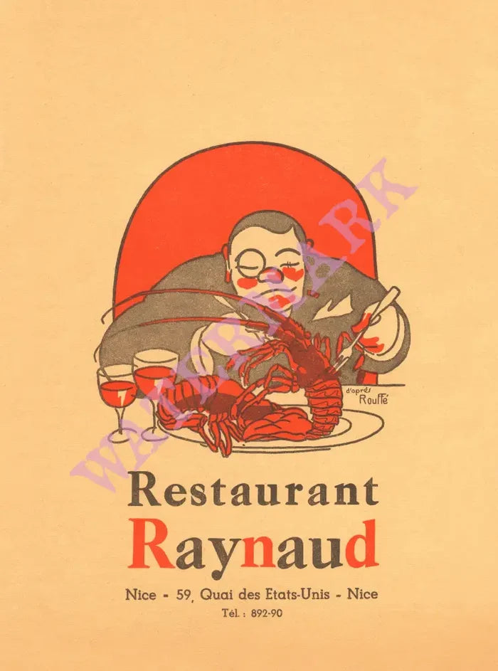 Restaurant Raynaud Nice France 1950s Vintage Americana Menus
