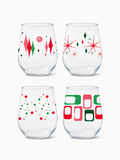 Retro Festive Pattern - RESERVE 16oz Stemless Wine Tritan™ Copolyester Glass