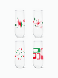 Retro Festive Pattern - RESERVE 9oz Stemless Champagne Tritan™ Copolyester Glass