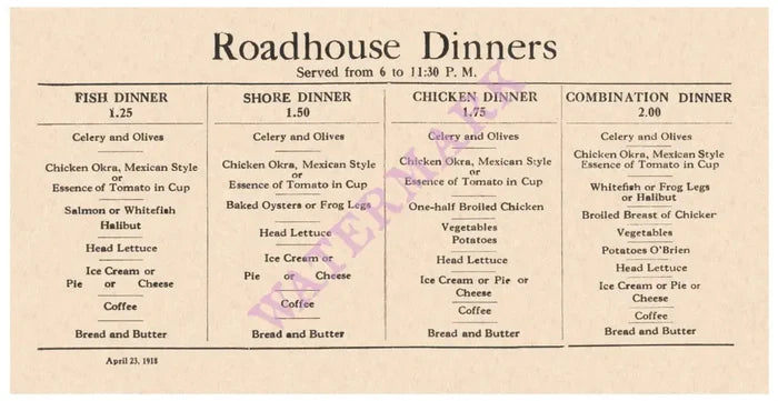Roadhouse Dinners 1918
