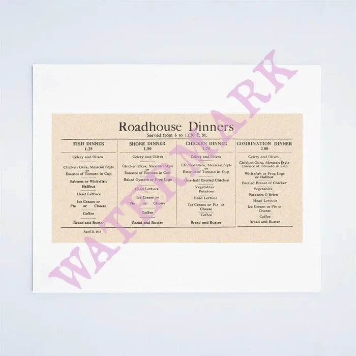 Roadhouse Dinners 1918