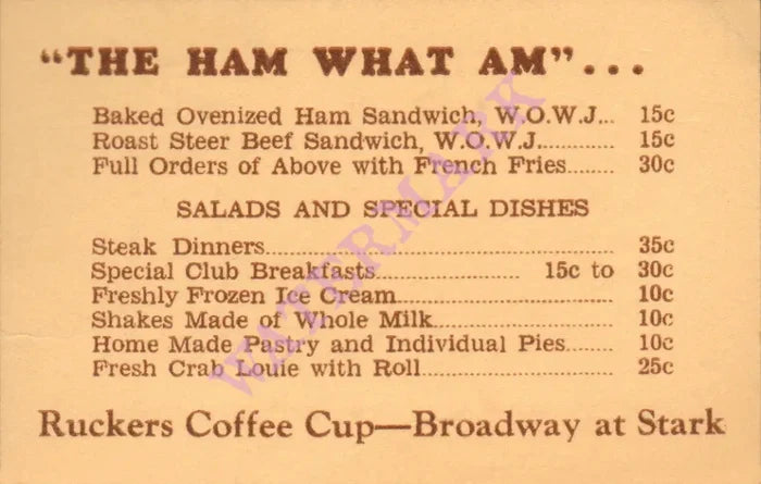 Rucker's Coffee Cup Menu Portland