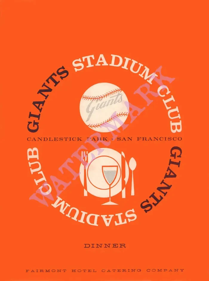 San Francisco Giants Stadium Club, Candlestick Park 1970s Menu Art