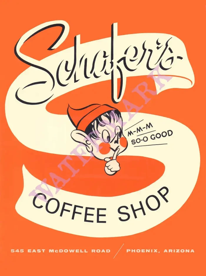 Schafer's Coffee Shop, Phoenix 1960s Menu Art