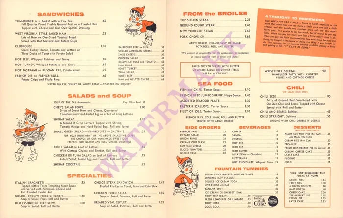 Schafer's Coffee Shop, Phoenix 1960s Menu