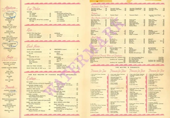 Seacomber, Malibu 1940s Menu