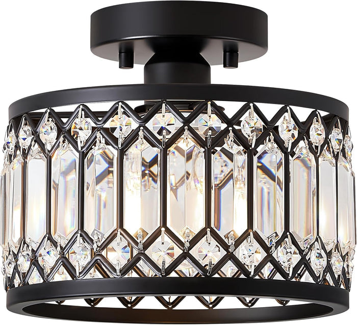Semi-Flush 1-Light #C46161 -Black/Crystal