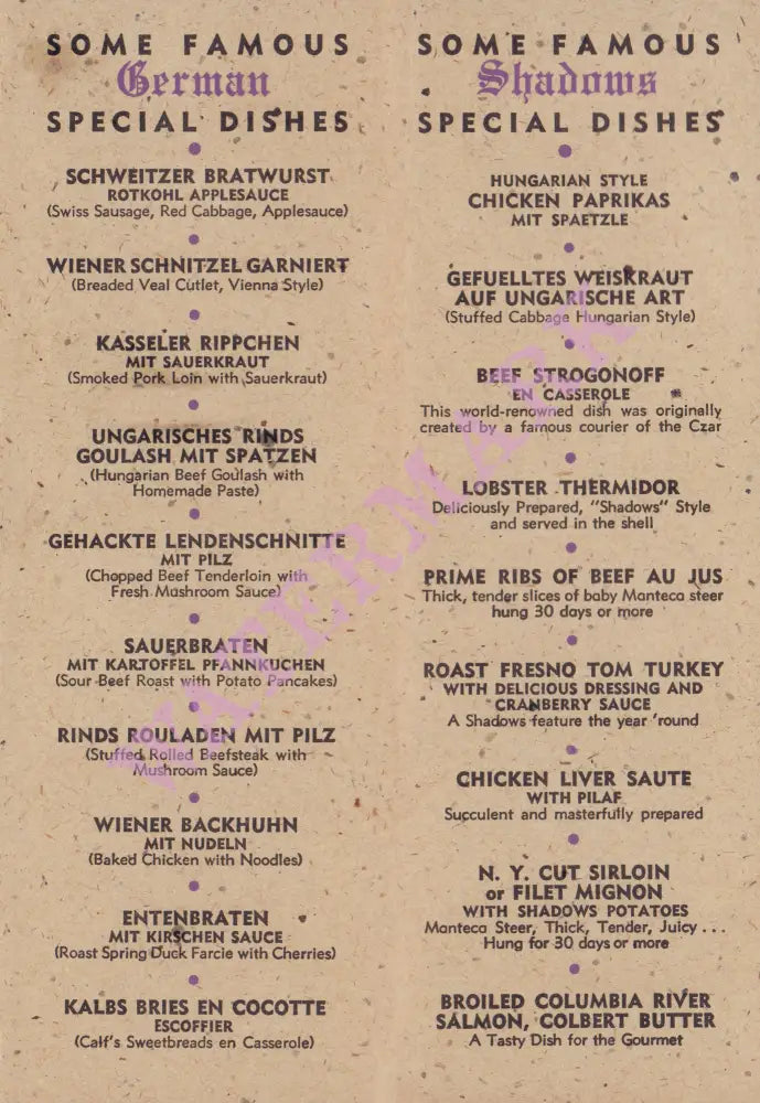 Shadows, San Francisco 1940s | Vintage Menu Art - food menu