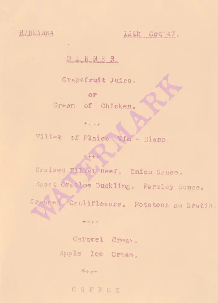 Shannon Airport, Ireland 1947 Menu Art | Vintage Menu Art - dinner menu