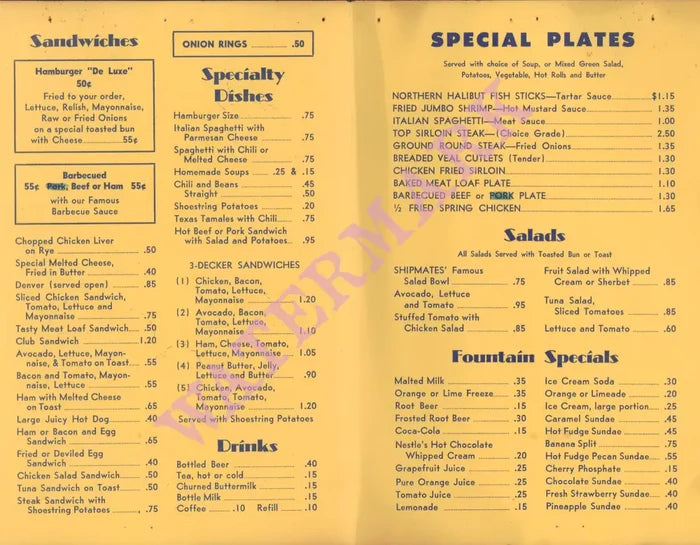 Ship Mates Drive-In, Laguna Beach 1950s | Vintage Menu Art - food menu