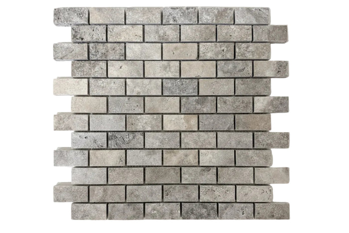 Silver 12x12" Travertine Brushed Mosaic