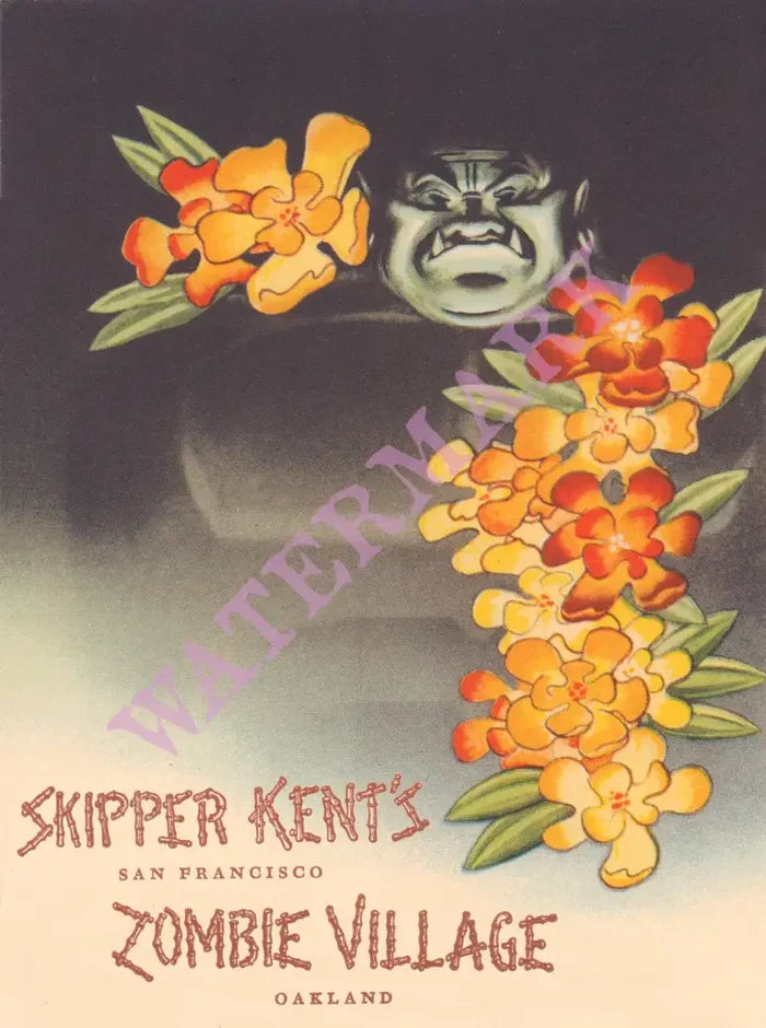Skipper Kent's, San Francisco & Zombie Village, Oakland 1960s Menu Art