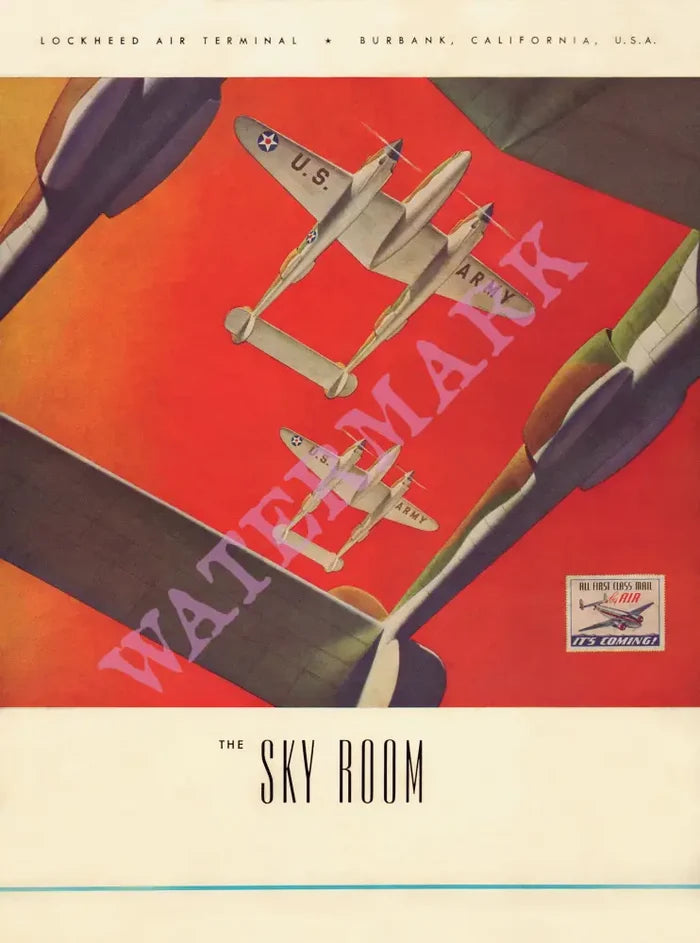 Sky Room, Lockheed Air Terminal, Burbank 1943 P38 Lighninghs Menu Design