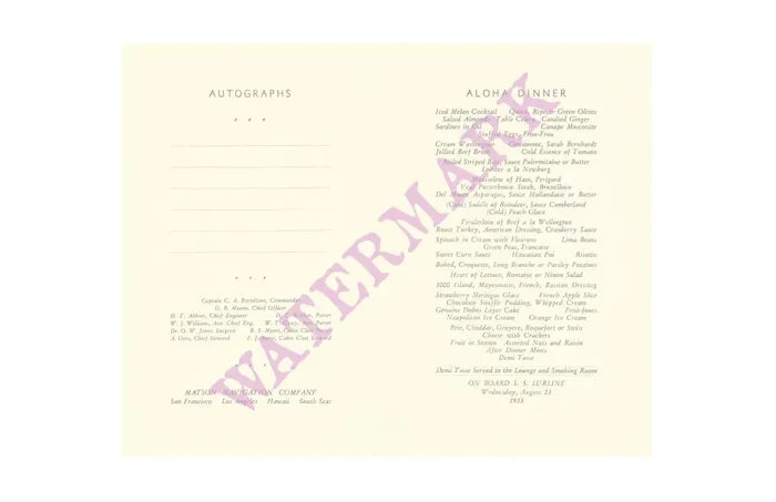 S/S Lurline 1933 Herbert Beazley Maritime Collection