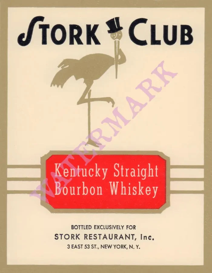 Stork Club Liquor Label - Kentucky Straight Bourbon Whiskey 1940s