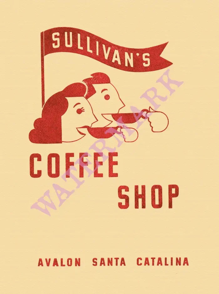 Sullivan's Coffee Shop, Avalon, Catalina 1941 Menu Art