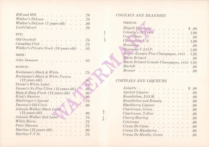 Surf Room, Royal Hawaiian Hotel, Waikiki 1950s Drinks Menu