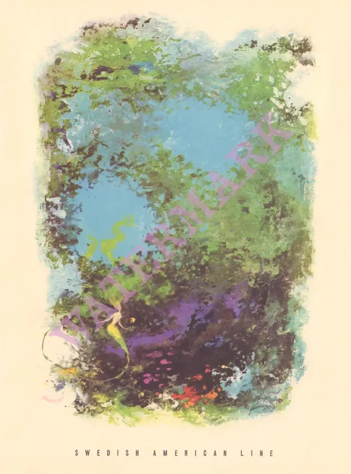Swedish American Line, MS Kungsholm 1960 Mermaid menu art
