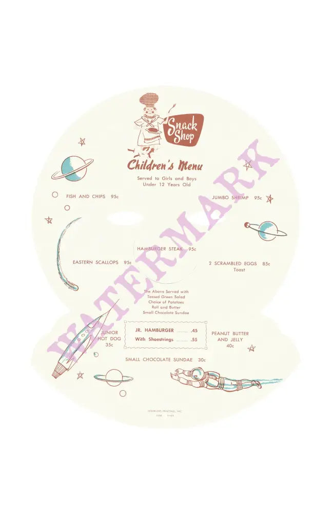 Take Me To Your Leader, Snack Shop, Fullerton CA 1969 | Vintage Menu Art - children's menu